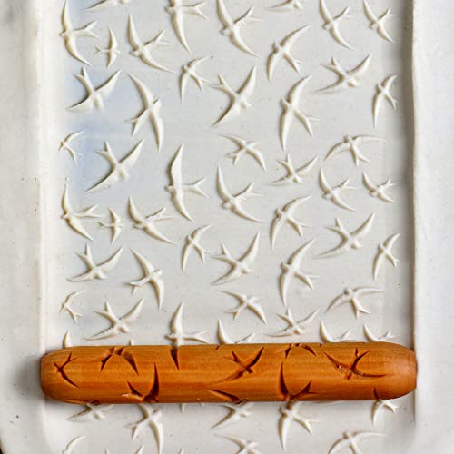 MKM Pottery Tools Wood Hand Rollers for Clay (HR-45 Swooping Swallows) - size: HR-45 Swooping Swallows
