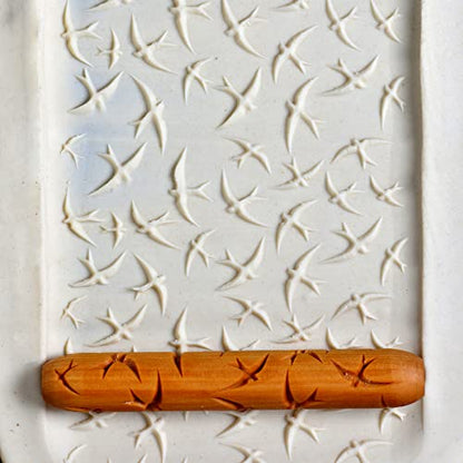 MKM Pottery Tools Wood Hand Rollers for Clay (HR-45 Swooping Swallows) - size: HR-45 Swooping Swallows