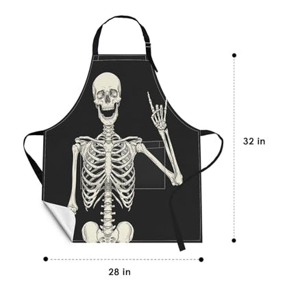 Britimes Apron with Pockets, 32x28 inch, for Women Men, Black Skull - color: Black Skull