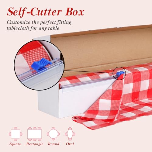 Goodluck 54 Inch X 300 Feet Plastic Table Cloths with Cutter Box, Red Checkered Disposable Table Cover Roll, Plastic Tablecloth for Party, Wedding, Birthday, Anniversary, Thanksgiving, Christmas - color: Red Checkered, size: 15.4" x 5.5" (Rectangular)