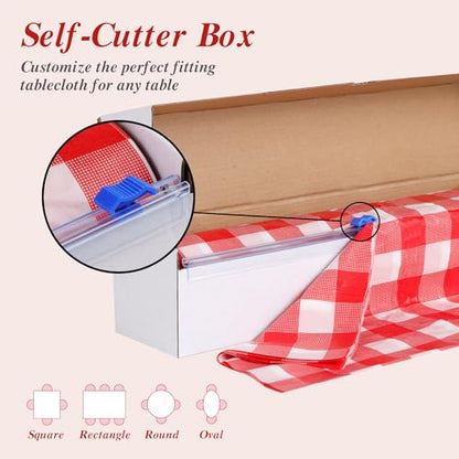 Goodluck 54 Inch X 300 Feet Plastic Table Cloths with Cutter Box, Red Checkered Disposable Table Cover Roll, Plastic Tablecloth for Party, Wedding, Birthday, Anniversary, Thanksgiving, Christmas - color: Red Checkered, size: 15.4" x 5.5" (Rectangular)