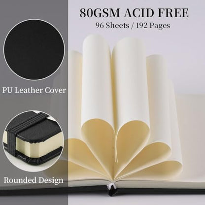 5x5 Pocket Sketch Book,80gsm Hardcover Art Sketchbook for Drawing Journal | PU Cover,Blank Paper,96Sheets/192Pages,Lay-Flat,Portable Travel Creation Paint Diary Memo Planner,Dry Media.Black - color: PU Cover-5x5in-Black