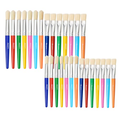 Kids Paint Brushes Set, 28 Pack Brushes for Children and School | Washable Round & Flat Art Brushes Perfect for School Painting & Home Crafts - size: 28PCS