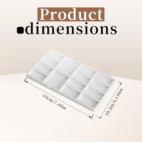 8" Porcelain Watercolor Palette - 14 Well Ceramic Artist Paint Palette with Mixing Tray for Painting and Craft Projects - color: White