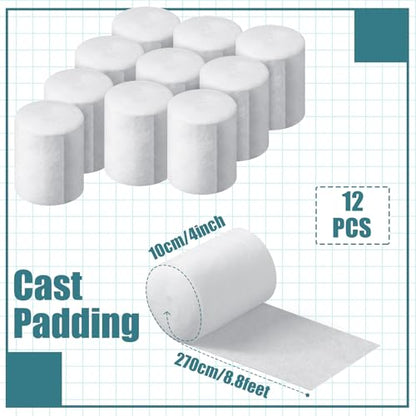 Nuanchu 12 Rolls Medical Cotton Cast Padding Plaster Cloth,4 Inch X 8.8 ft | Individual Wrapped, Undercast Protection Padding, Soft Cloth for Body Casts, Halloween Bandage Art, Mask Craft Supplies - size: 4 Inch X 8.8 ft