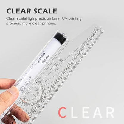 4-Piece Architectural Scale Ruler Set, 12'' Clear Scales Triangular Ruler Set, 3-Color-Coded Grooved Set Square for Drafters, Architects, and Engineers Blueprint Project