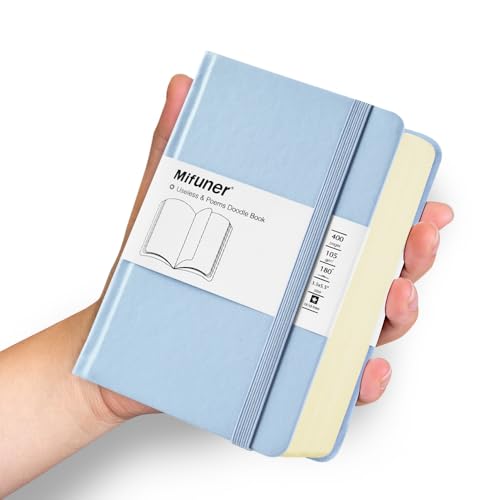 Mifuner Small Rectangle 3.5x5.5 200 Sheets 105gsm Mini Notebooks Blank Pages Sketchbooks Pocket Paint Writing Diary Memo PU Leather Cover Blue - color: 105gsm-PU Cover-Blue