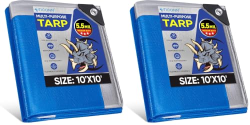 TICONN Heavy Duty Tarp Cover, Extra Thick Tarps Waterproof Tear and Rip Proof UV Resistant Tarpaulin with Reinforced Grommets and Edges (5.5 Mil, 10'×10') (Pack of 2) - color: Blue, size: 10'x10', 5.5 Mil (Pack of 2)