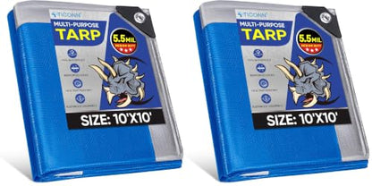 TICONN Heavy Duty Tarp Cover, Extra Thick Tarps Waterproof Tear and Rip Proof UV Resistant Tarpaulin with Reinforced Grommets and Edges (5.5 Mil, 10'×10') (Pack of 2) - color: Blue, size: 10'x10', 5.5 Mil (Pack of 2)