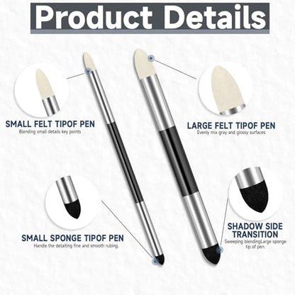 6pcs Artist Blending Sponge Pen Dual Tip Drawing Art Oil Soft Pastel Blending Tools Reusable Washable Sketch Rubbing Sponge Brush for Artist Professional Sketch Drawing Blending Lightening & Highlight