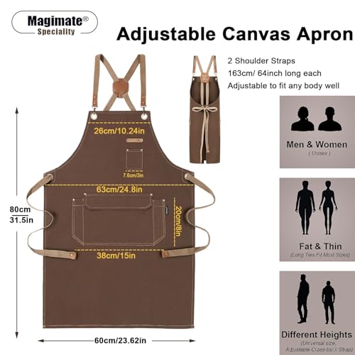 Chef Apron with Cross Back Straps for Men Women, Cotton Canvas Apron for Artists Painting, Kitchen Cooking - color: Brown, 6pack