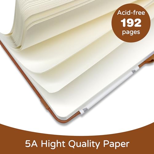 Blank Journal Notebook, A5, 192 Pages 100 GSM Thick Sketch Book for Women Men, Hardcover Leather Unlined Journaling for Work, Notebooks for Writing, 5.8 inches x 8.5 inches (Brown) - color: Brown, style: a-Blank