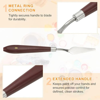 HARFINGTON 5pcs Palette Knife Painting Tool 2.09" x 0.71" Stainless Steel Art Spatula Pallet Knives Scrapers Tools with Plastic Handle for Acrylic Oil Canvas Mixing Spreading, Red/Silver - size: 2.09" x 0.71"