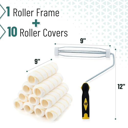 Bates- Paint Roller Kit, 11 Pack, 9 Inch Roller Frame with 10 Microfiber Roller Covers, for Walls, Ceilings, Floors and Home Painting - size: 11 Pcs