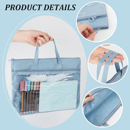 PH PandaHall 5 Colors Zipper Pouch with Handle, 9.8"x13.2" Double Layer Waterproof File Pockets Cloth Document Storage Bags with Transparent Window for School Office Travel Cross Stitch Project