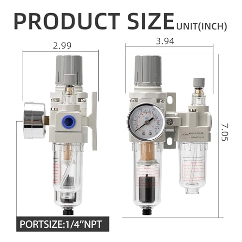 Air Pressure Regulator with Pressure Gauge(0-150PSI),Water Separator for Air Compressor Auto Drain 1/4 NPT Threaded Interface - size: 1/4 NPT, style: Auto Drain