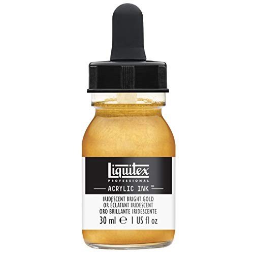 Liquitex Professional Acrylic Ink, 1-oz Jar, Iridescent Bright Gold | Ultra Fluid Acrylic, Highly Pigmented, Dye-Free, Non-Fading, Satin Finish, Permanent When Dry, Lightfast - color: Iridescent Bright Gold, style: 1-oz Jar