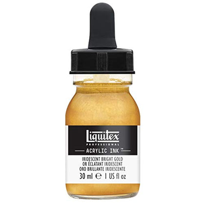 Liquitex Professional Acrylic Ink, 1-oz Jar, Iridescent Bright Gold | Ultra Fluid Acrylic, Highly Pigmented, Dye-Free, Non-Fading, Satin Finish, Permanent When Dry, Lightfast - color: Iridescent Bright Gold, style: 1-oz Jar