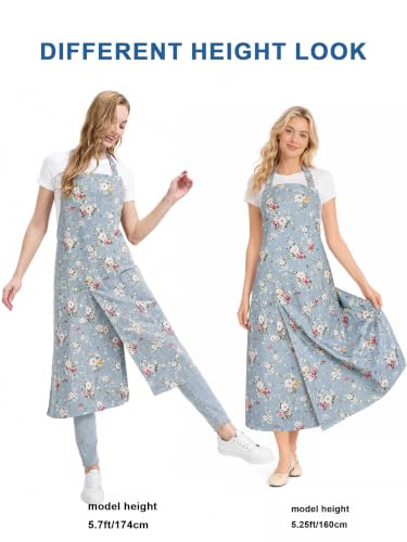 Molaxhome Split Pottery Apron with 3 Pockets Unisex with Adjustable Strap | Cotton Blend,Kitchen Apron,for Ceramics,Gardening,Kitchen Cooking - color: Bluerose