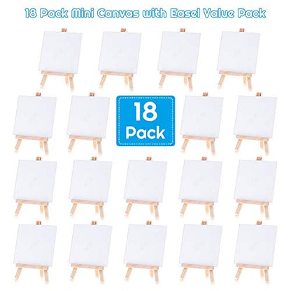 Mini Canvases 18 Pack, Cridoz Small Painting Canvas with Mini Easel 4x4 Inches Art Canvases Painting Kit for Adult Acrylic Pouring Oil Water Color