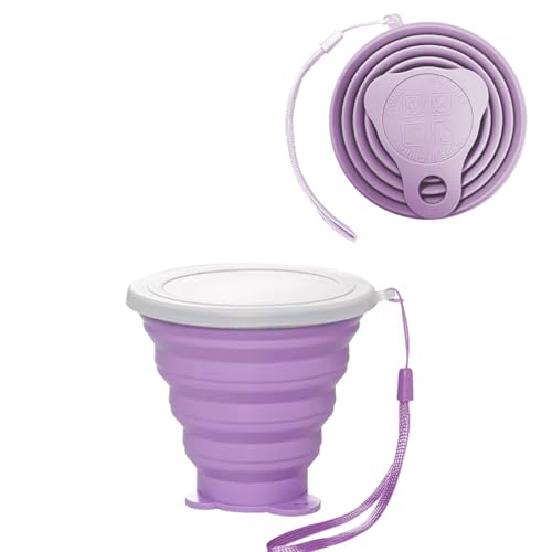 Silicone Collapsible Cups for Camping Travel,Small Portable Backpacking Camping Cup for Outdoor,Reusable Folding Travel Cup,270ml,Graduated(Purple) - color: Purple