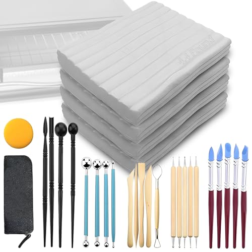 ReArt Oven Bake Polymer Clay White, Non Toxic 4.4Lbs with Pottery Tools & Paint Brushes Great for Modeling, Sculpting, Holiday, DIY Jewelry Making Projects. Great for All Skill Levels (White & Tools) - color: White & Tools