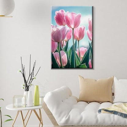 ATDMS Flowers Paint by Numbers Kit for Adults with Frame, 7.87x11.81 Inch - color: Tulips 208