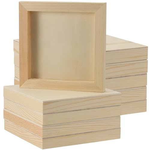 ZOENHOU 10 PCS 8 x 8 Inch Wood Canvas Boards, Unfinished Square Wood Canvas, Cradled Wood Panels for Painting, Pouring Art, Crafts