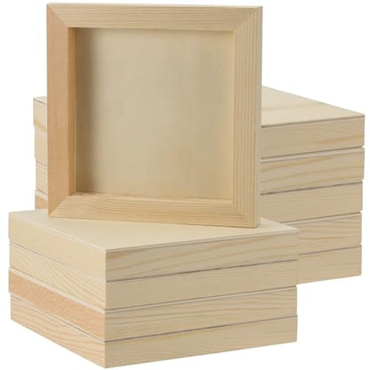 ZOENHOU 10 PCS 8 x 8 Inch Wood Canvas Boards, Unfinished Square Wood Canvas, Cradled Wood Panels for Painting, Pouring Art, Crafts
