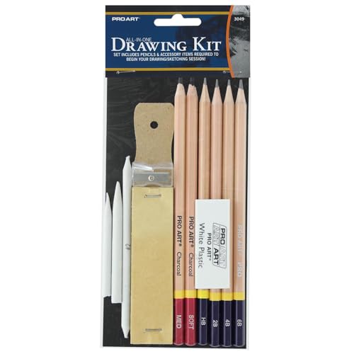 PRO ART Pencils All In One Drawing Kit, Drawing Pencils, Sketch Pencils, Kit, Charcoal Pencils Set, Art Sketching, Pencil Set, Sketching for - style: Dry Media All-in-One Drawing 12 Piece Set