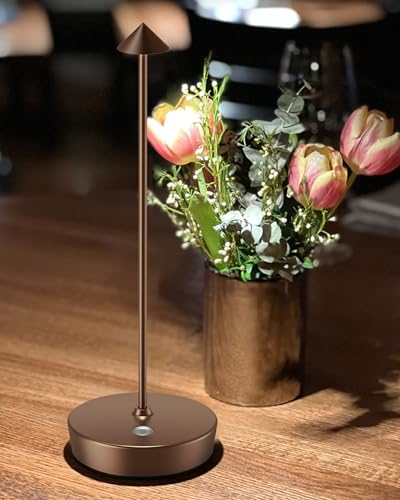 LED Cordless Table Lamps Rechargeable 6000mAh Battery Outdoor Light | IP54 Waterproof Portable 3 Color Touch Dimmable Table Light for Patio Restaurant Dining Home Set of 2 Moka - color: 2Pack Moka