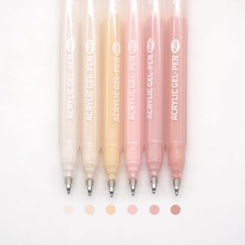 Acrylic Gel Pens for Coloring, 6 Pack 1.0mm Fine Point Gel Pen Set | Quick Drying, Smooth Writing, Skin Color Marker Pens for Drawing, Journaling Art, Black Paper, Book, Large Capacity - color: Skin Color-2