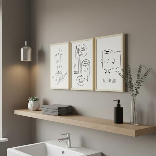 3Pcs Black White Bathroom Wall art Cute Funny Toothpaste Toothbrush Toilet Paper Pictures Wall Decor Humorous Cartoon Posters Prints Washroom Painting Canvas Decoration 16x24in Unframed - color: Toothbrush, size: 24"L x 16"W Poster