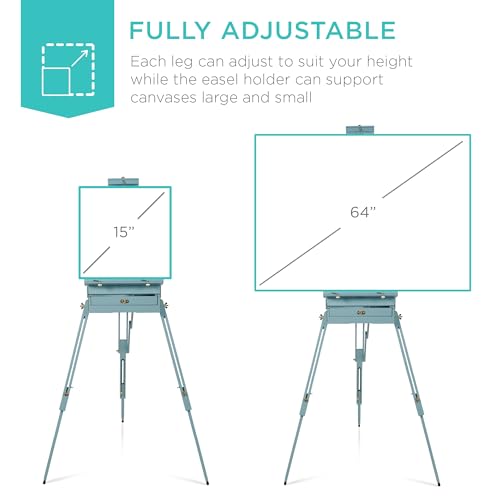 Best Choice Products Art Easel for Painting, Portable Wooden Adjustable Artist Tripod with Sketch Box, 32-Piece Art Set with Acrylic Paints, Brushes, Canvases & Palette - Blue - style: Blue
