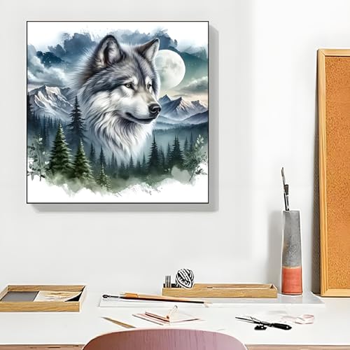 Shouruihua Wolf Diamond Painting Kits for Adults, Wolf Diamond Art Kits | Animal Gem Art, Diamond Dotz Kits, Diamond Dots, Wall Art, Adult Crafts, Full Round Drill Diamond Painting Kits, 11.8x11.8 in - color: Wolf