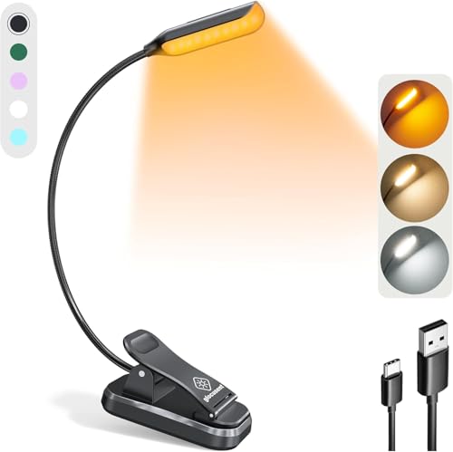 Glocusent Willow Book Light for Reading in Bed, 10 LED Bright Reading Light | 3 Colors & 3 Brightness, Rechargeable, 80Hrs, Lightweight, Clip on, Christmas Stocking Stuffers, Gifts, Book Lovers, Reader - color: Black