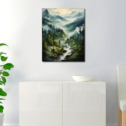 TUMOVO DIY Framed Paint by Numbers for Adults Forest Landscape, Acrylic Paint Kit, 16"x20" - color: Forest - Framed