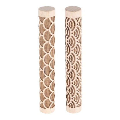 HARFINGTON 2pcs Wood Clay Roller 4"Water Wave Fan Pattern Rolling Pins Pottery Tools Wood Grain Texture Rollers for Clay Baking Dough Playdough DIY - style: Water Wave + Fan