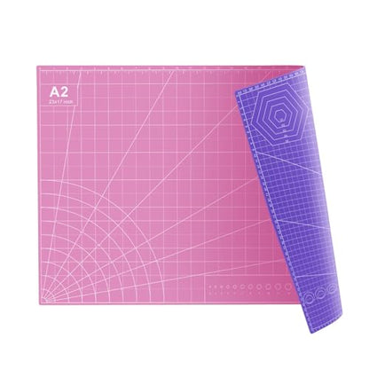 23" x 17" Self Healing PVC Cutting Mat, A2-Pink or Purple | Large, Double Sided, Gridded Rotary Cutting Board, For Craft, Quilting, Fabric, Scrapbooking, Sewing - color: A2-Pink or Purple