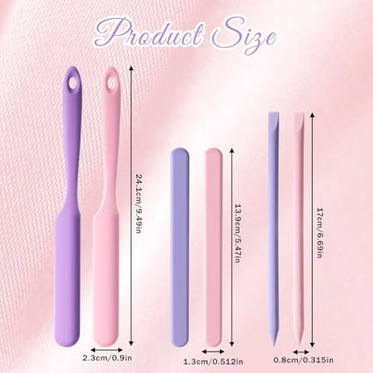 6 PCS Non-Stick Wax Spatulas Set, Silicone Wax Applicator 3 Sizes Scrapers Reusable Silicone Stirring Stick For Body Use Home Salon (Pink&Pruple)