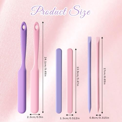 6 PCS Non-Stick Wax Spatulas Set, Silicone Wax Applicator 3 Sizes Scrapers Reusable Silicone Stirring Stick For Body Use Home Salon (Pink&Pruple)
