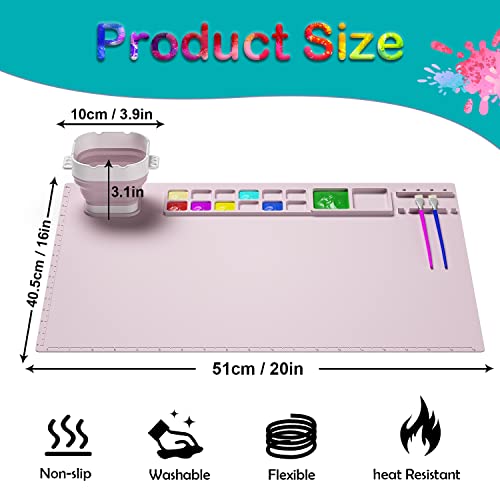 Creator 20"x16" Silicone Painting Mat with Cup - Nonstick Sheet for Resin Jewelry Casting, Art, DIY, Drawing, Clay and Play Doh - color: Pink