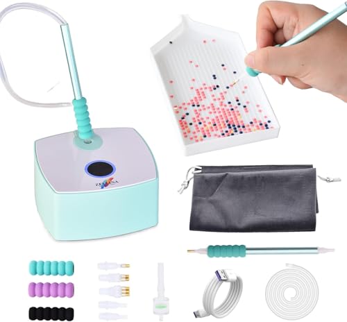 Zellina Diamond Art Painting Pen Kit for Adults, Vacuum Diamond Art Painting Pen with Storage Tray, Accessories Tool for Setting AB Stones Without Wax, Quiet and Long-Lasting(Green) - color: Green