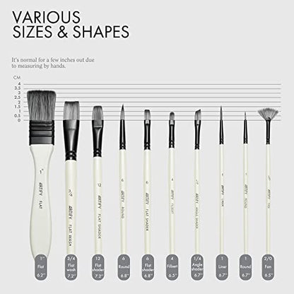 ARTIFY Paint Brush Set, 10 Pieces Paint Brushes for Acrylic Painting with case, Nylon Hair Brushes for Acrylic, Watercolor, Oil and Gouache Painting, White - color: White - Premium Nylon Hair