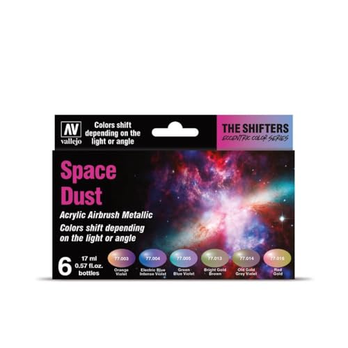 Vallejo - The Shifters Space Dust | Set of 6 Metallic Acrylic Airbrush Colours | Ideal for Painting Fantasy Figures and Wargames | Contains 6 bottles x 17 ml (0.57 fl.oz.) - style: Space Dust