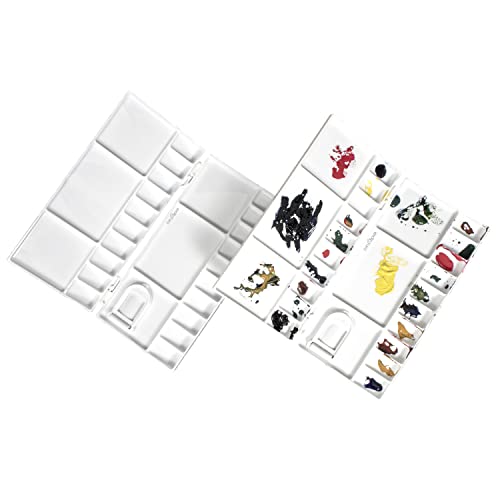 Zahepa Watercolor Palette Tray with Lid, 20 Wells, Large Paint Mixing Box | Foldable Travel-Friendly Design With Thumb Hole, Secure Locking Latch, 5 Extra Mixing Areas For Acrylic And Diy Crafts - style: Rectangle - 25 Compartments