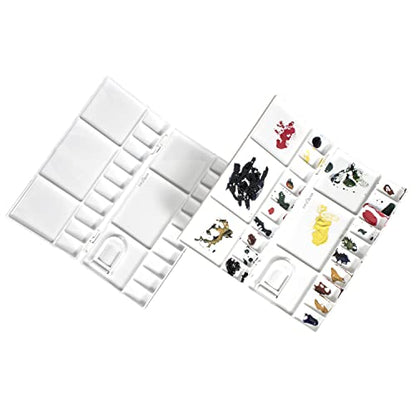 Zahepa Watercolor Palette Tray with Lid, 20 Wells, Large Paint Mixing Box | Foldable Travel-Friendly Design With Thumb Hole, Secure Locking Latch, 5 Extra Mixing Areas For Acrylic And Diy Crafts - style: Rectangle - 25 Compartments