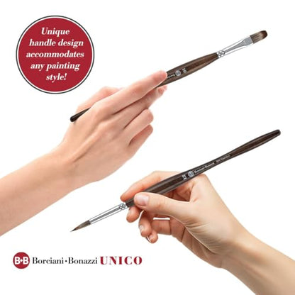 Borciani e Bonazzi Unico Synthetic Mongoose Artist Paint Brush - Series 801 Flat - Size #2 - Watercolors, Oil & Acrylic Paint - Handcrafted in Italy, Anti-Roll Design, Ergonomic Medium Handle - size: 2