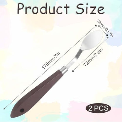 2Pcs Palette Knife No.20 Palette Knives 22mm Width Pallet Knife Stainless Steel Oval Art Paint Spatula with Wood Handle Metal Palette Knife for Oil Acrylic Canvas Mixing Spreading Cake Decorating