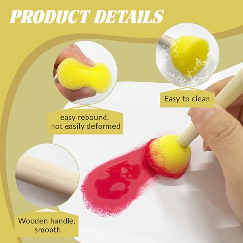 Daily Treasures 60PCS sponges for Painting in Different Shapes and Sizes, Art Sponges with Wiggle Eyes, Wooden Handle Sponge Brush Tools for Painting